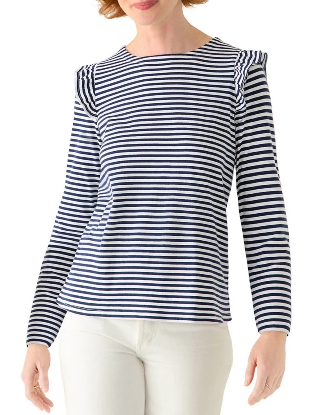 crown & ivy Navy and White Striped Button-Back Top - Picture 3 of 3